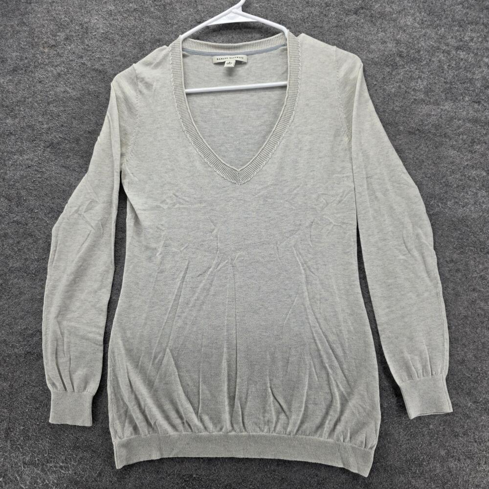 Banana Republic Sweater Womens Small Gray V Neck Silk Blend Lightweight Pullover